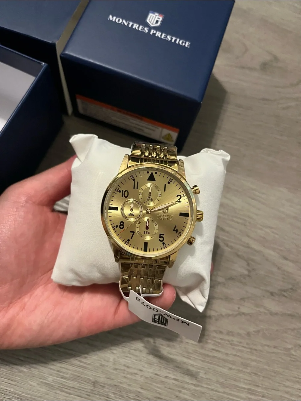 Montres Prestige MPW-0078 Men’s Gold Tone Multi-Dial Watch NWT Box